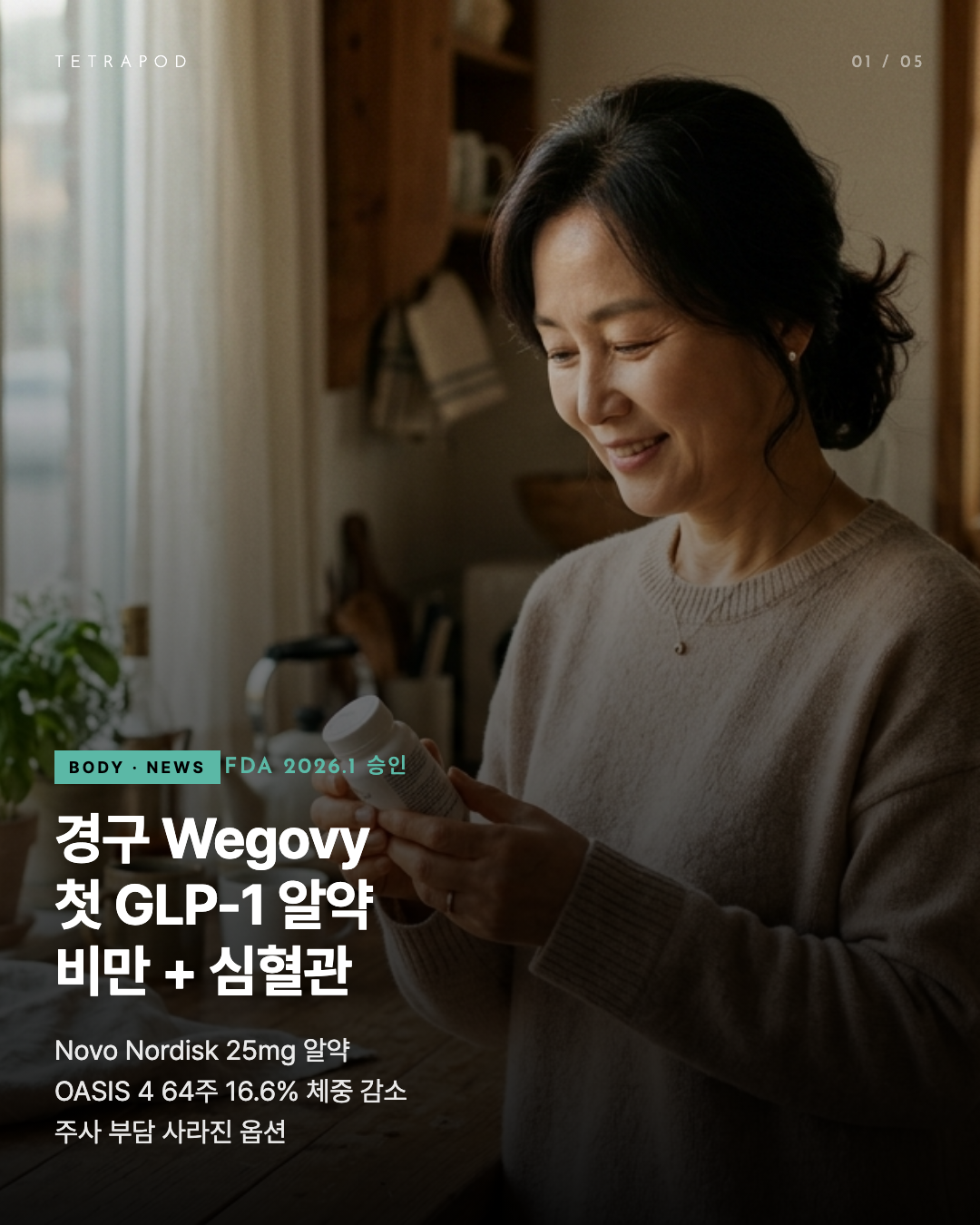 경구 Wegovy(세마글루타이드 알약) 결정 가이드 — 16.6% 체중 감소·심혈관 20% 감소 5장