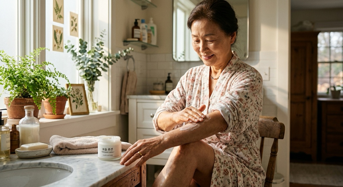 OS-01 senotherapeutic 펩타이드 바디 로션 — 61~85세 여성 IL-8 ↓ + 수분 41% ↑. 바디 스킨 노화 첫 임상 데이터